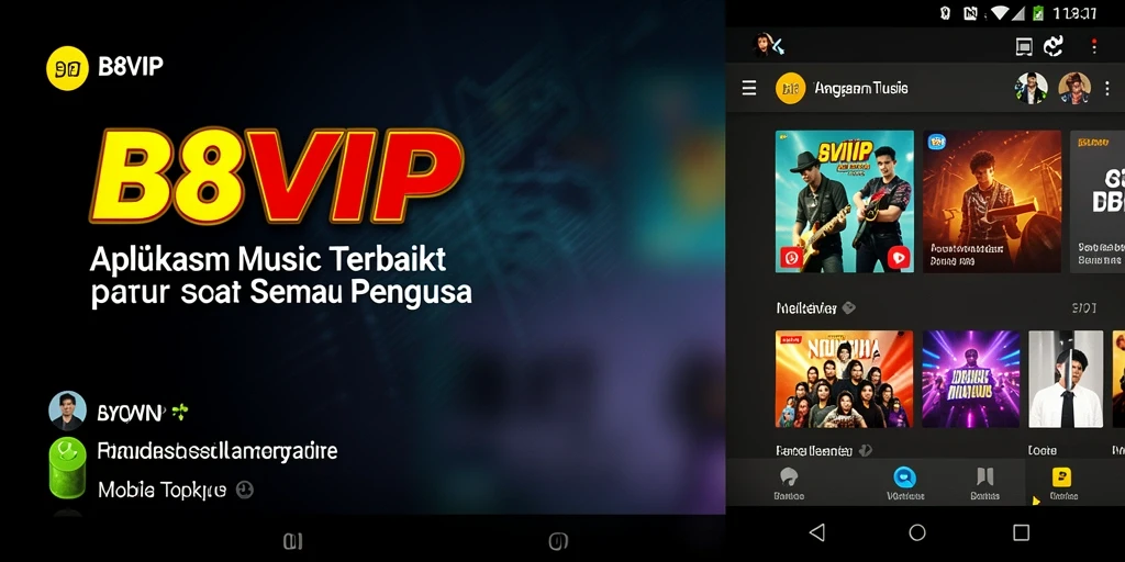 Screenshot B8VIP menampilkan antarmuka aplikasi dengan berbagai pilihan musik.