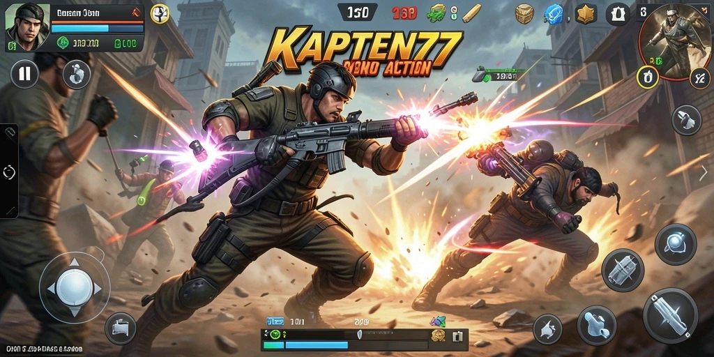 Gameplay seru KAPTEN77 dengan aksi pertarungan intens.