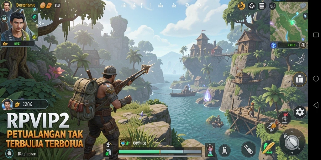 Screenshot gameplay RPVIP2 menampilkan eksplorasi dunia terbuka yang luas.