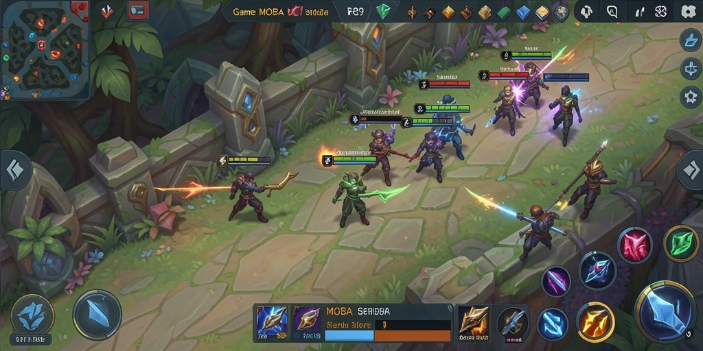 Screenshot gameplay RR89 menampilkan aksi seru dalam pertempuran MOBA.